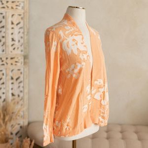 Chicos Linen Blend Open Front Light Orange Cardigan size 0
